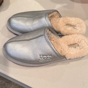 UGG Silver Metallic Sheepskin Mule Slippers